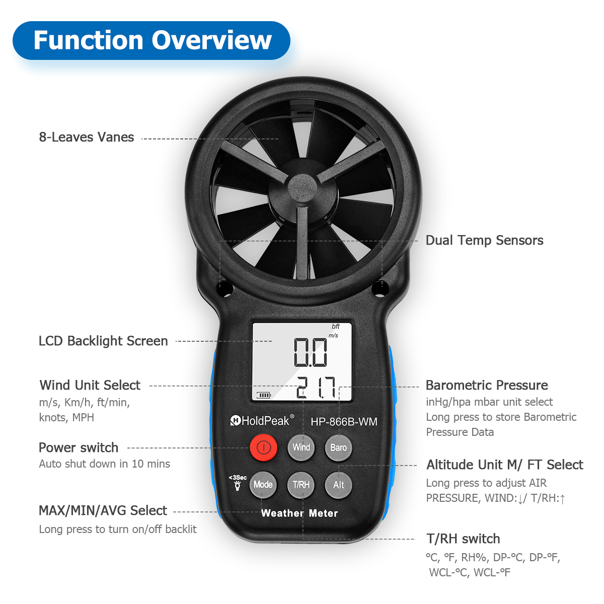 HP-866B-WM Anemometer Instruct - Anemometer Wind Speed avis et prix